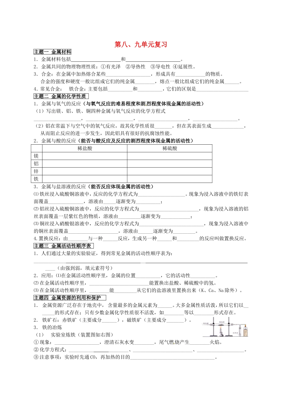 江苏省南京市溧水区东庐初级中学中考化学一轮复习第8_9单元无答案新人教版_第1页