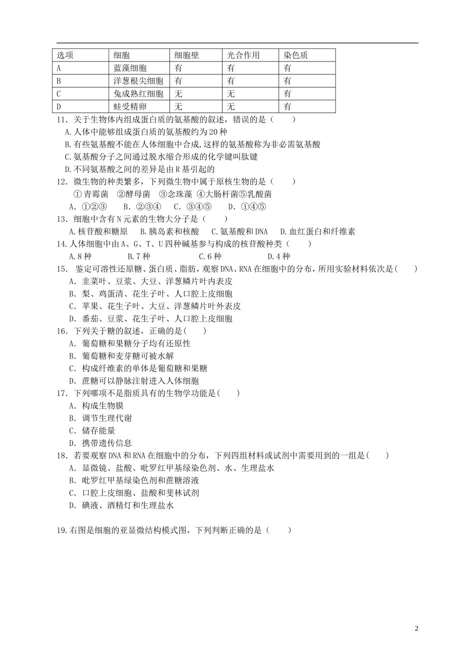 新课标2015_2016学年高一生物上学期期中试题_第2页