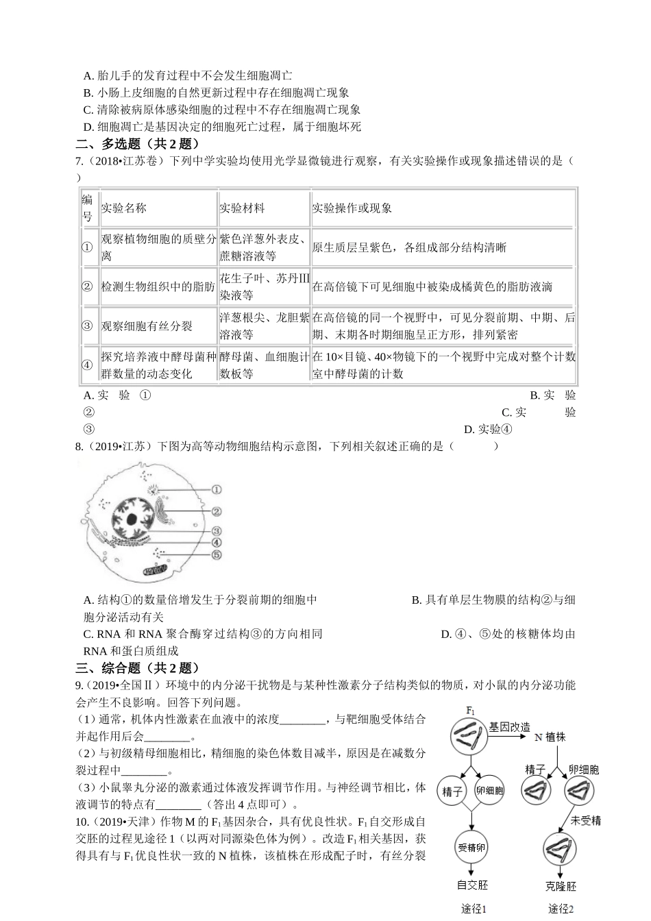 2019年高考生物真题分类汇编专题03：细胞的生命历程_第2页