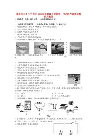 重庆市万州区2013届九年级物理下学期第一次诊断性测试试题 新人教版