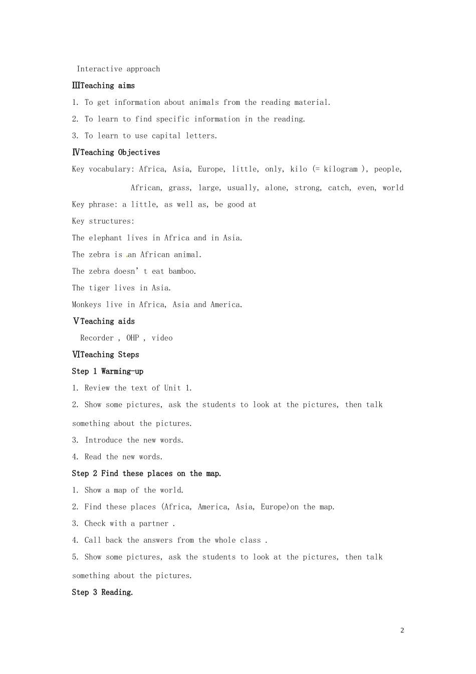 山东省冠县第一中学七年级英语上册Module6AtriptothezooUnit2ThetigerlivesinAsia教案新版外研版_第2页