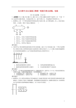 北京市北京大学附属中学2014届高三物理一轮复习专题训练电场