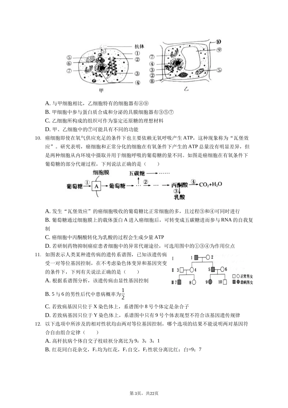 光谷二高高三生物期中模拟卷2（2020119）-普通用卷_第3页