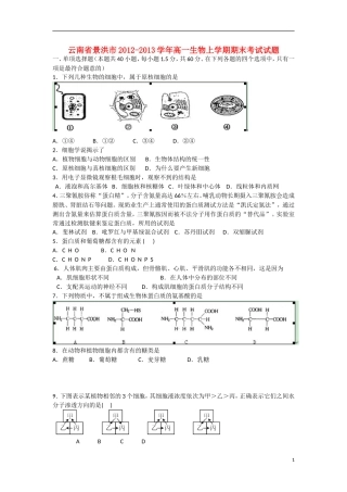 云南省景洪市2012-2013学年高一生物上学期期末考试试题（无答案）新人教版