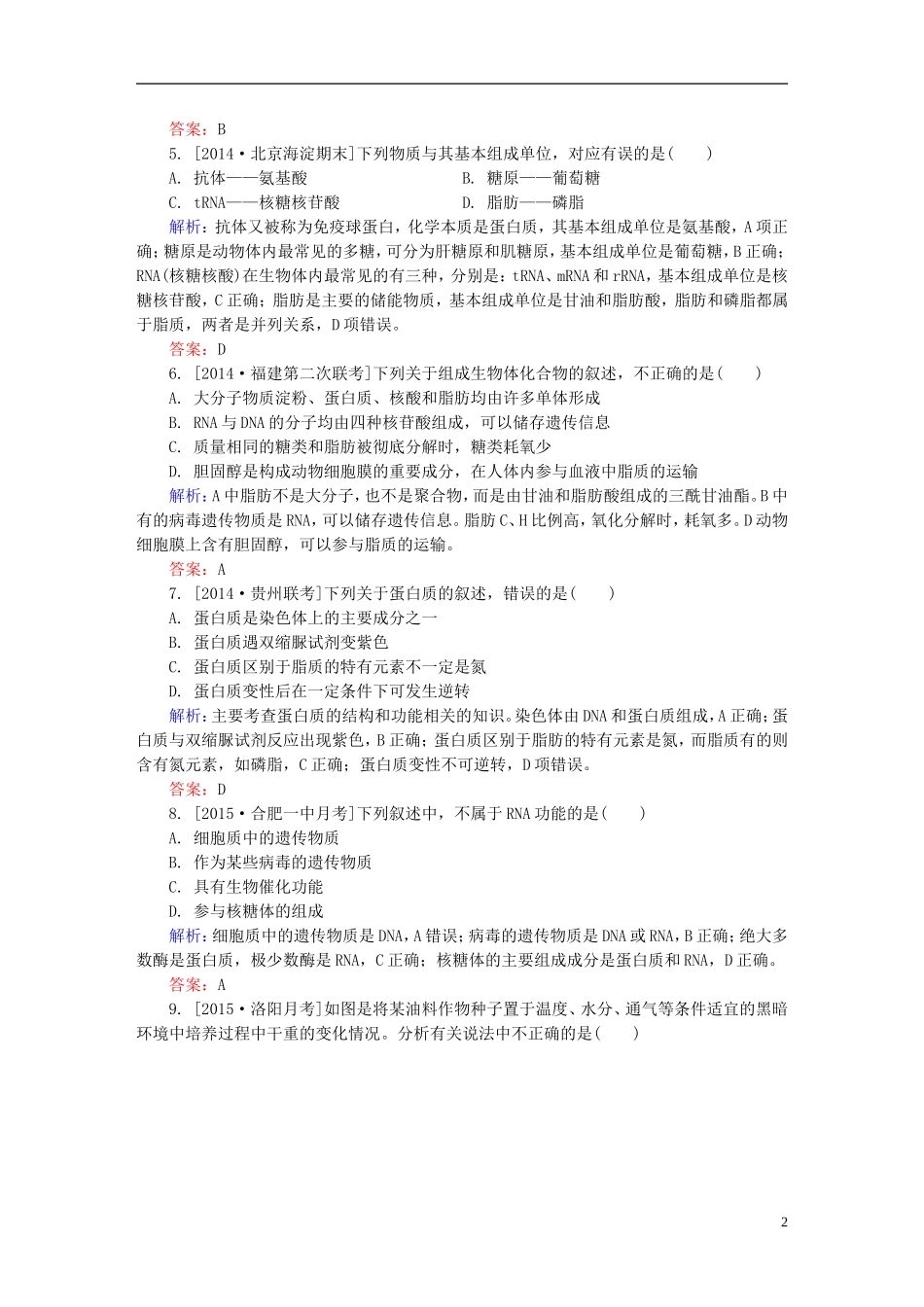 2016高三生物第一轮总复习第一编考点过关练单元测试1组成细胞的物质与结构_第2页