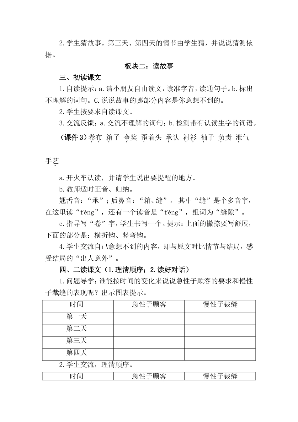 第1课时《慢性子裁缝和急性子顾客》+《方帽子店》教案_第2页