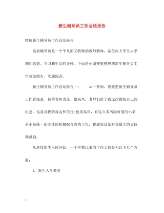 新生辅导员工作总结报告2