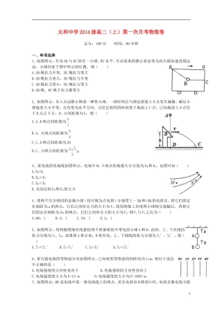 安徽省太和中学2015_2016学年高二物理上学期第一次月考试题