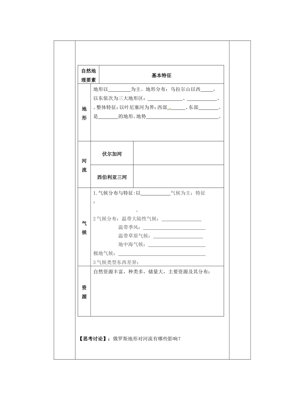 河北省迁安一中高中地理8俄罗斯学案无答案新人教版必修3_第3页