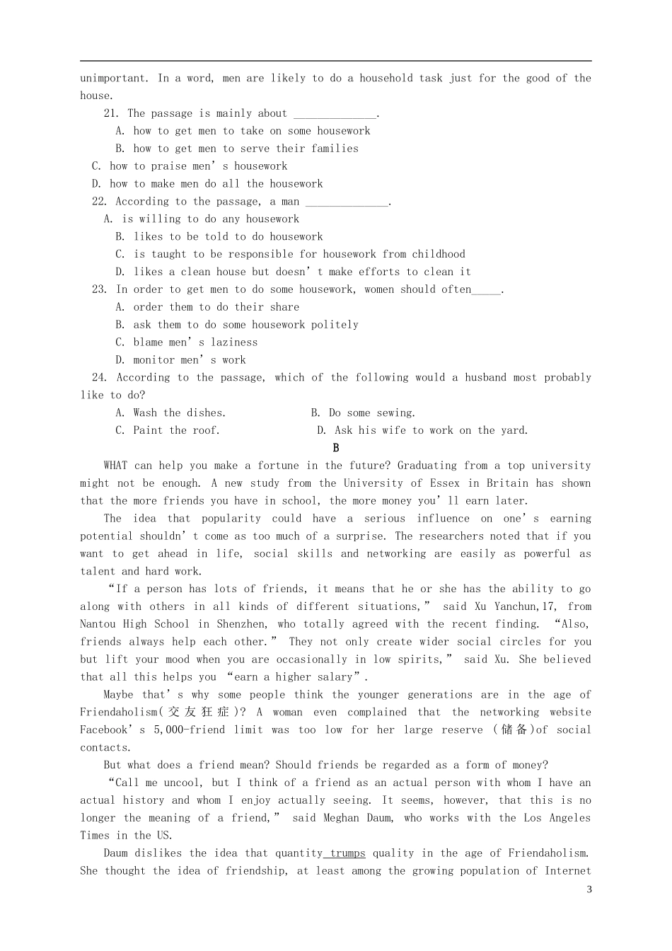 新课标2015_2016学年高一英语上学期期中试题_第3页