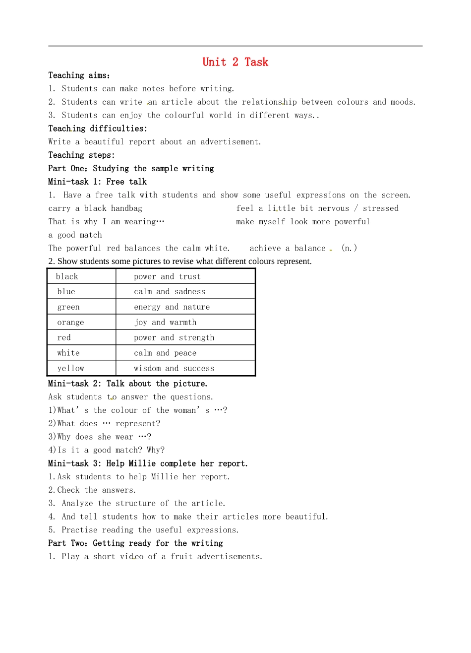 江苏省永丰县初级中学九年级英语上册Unit2ColourTask教案新版牛津版_第1页