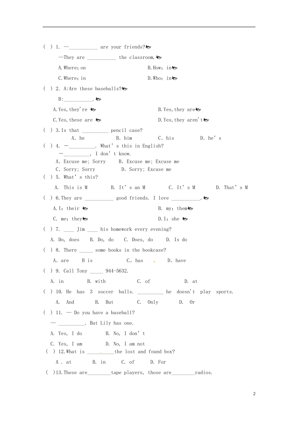 云南省水富县2012-2013学年七年级英语上学期期中考试题1 人教新目标版_第2页