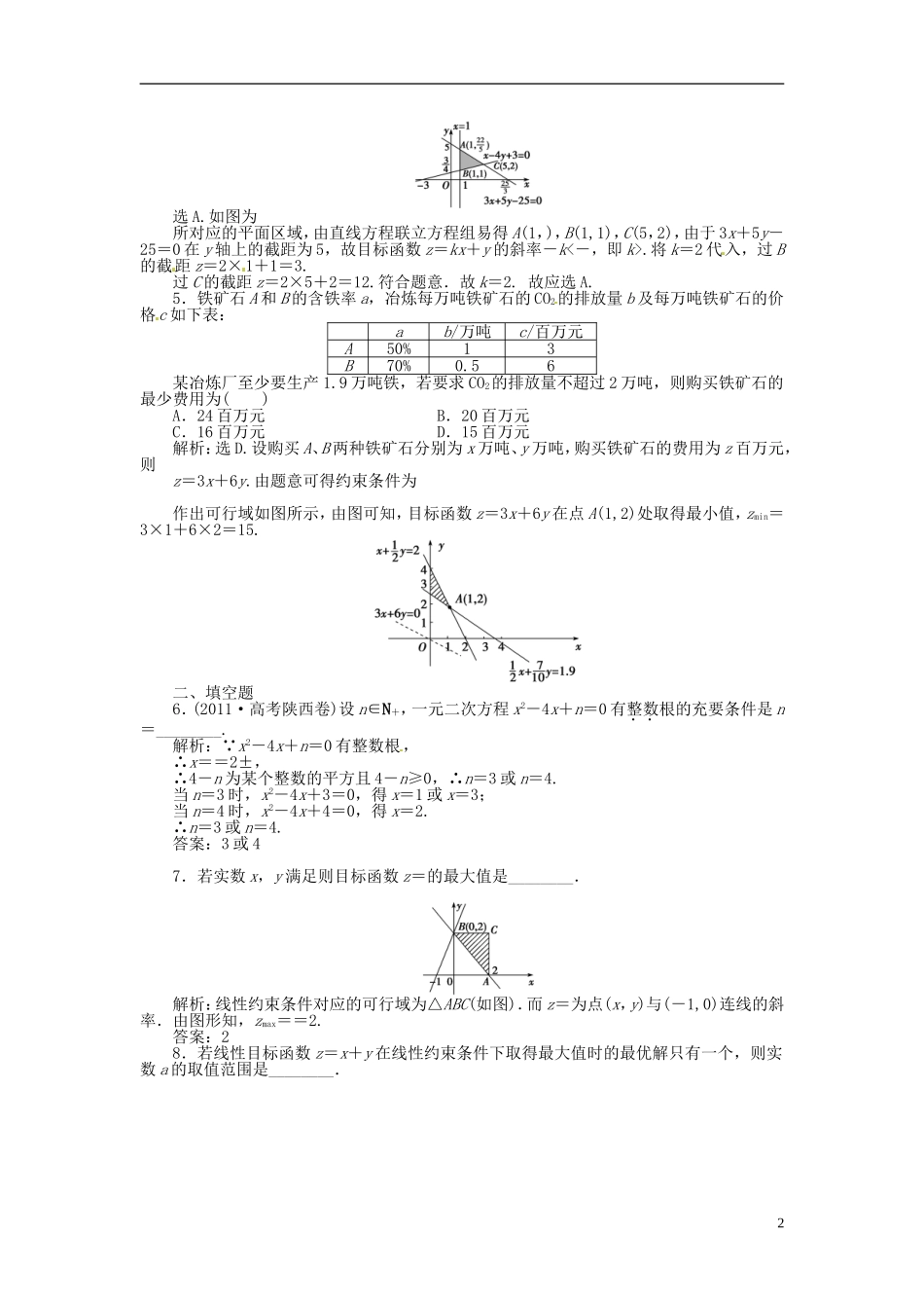 2013年高考数学总复习 第六章 第4课时 二元一次不等式课时闯关（含解析） 新人教版_第2页