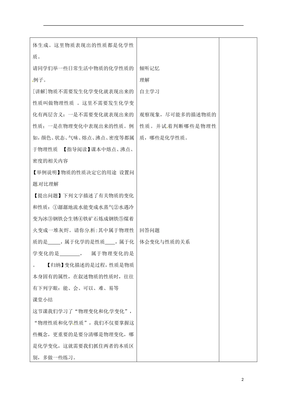 甘肃省武威第十一中学九年级化学上册1.1物质的变化和性质教案2新人教版_第2页