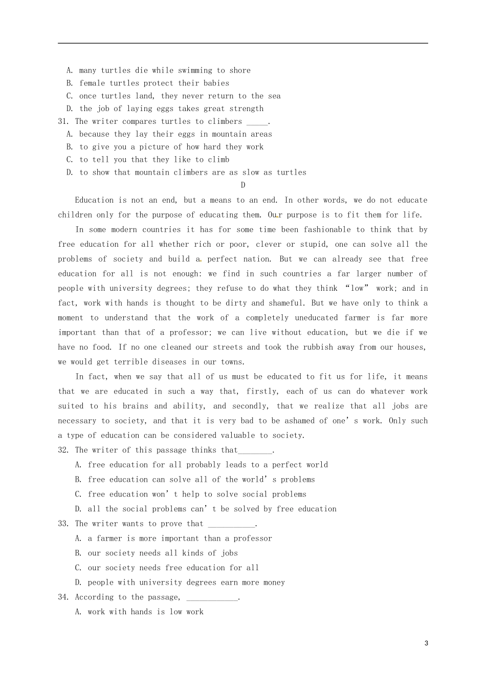 河南省鄢陵县第一高级中学2015_2016学年高一英语上学期第二次月考试题新人教版必修1_第3页