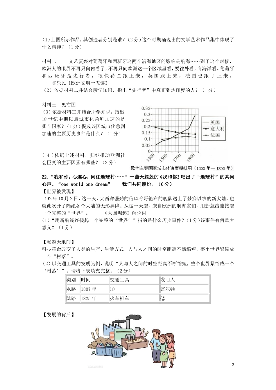 江苏省兴化市戴窑学区2015_2016学年秋九年级历史上学期第一次月考试题新人教版_第3页