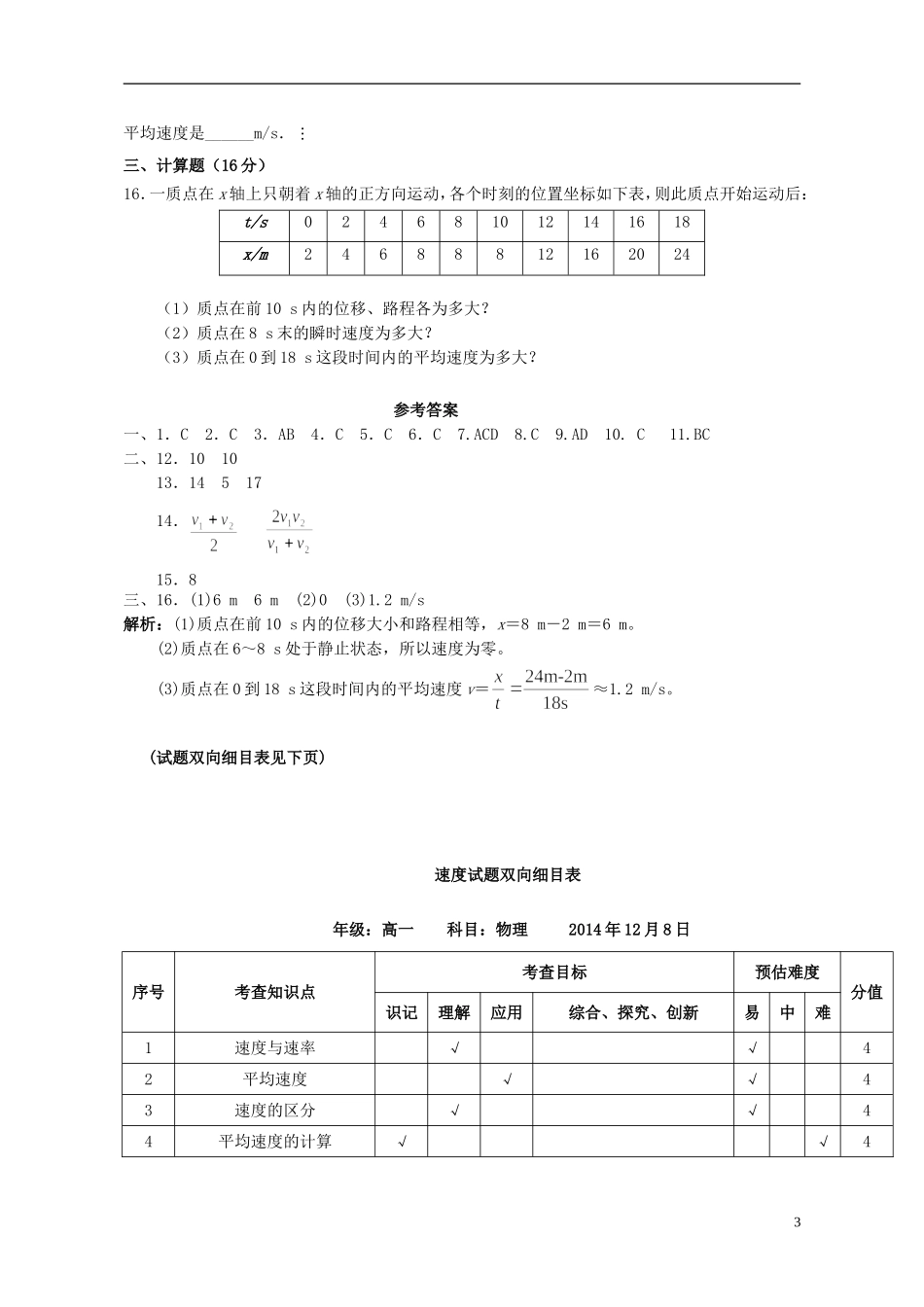 2015高中物理1.3运动快慢的描述_速度评测练习新人教版必修1_第3页