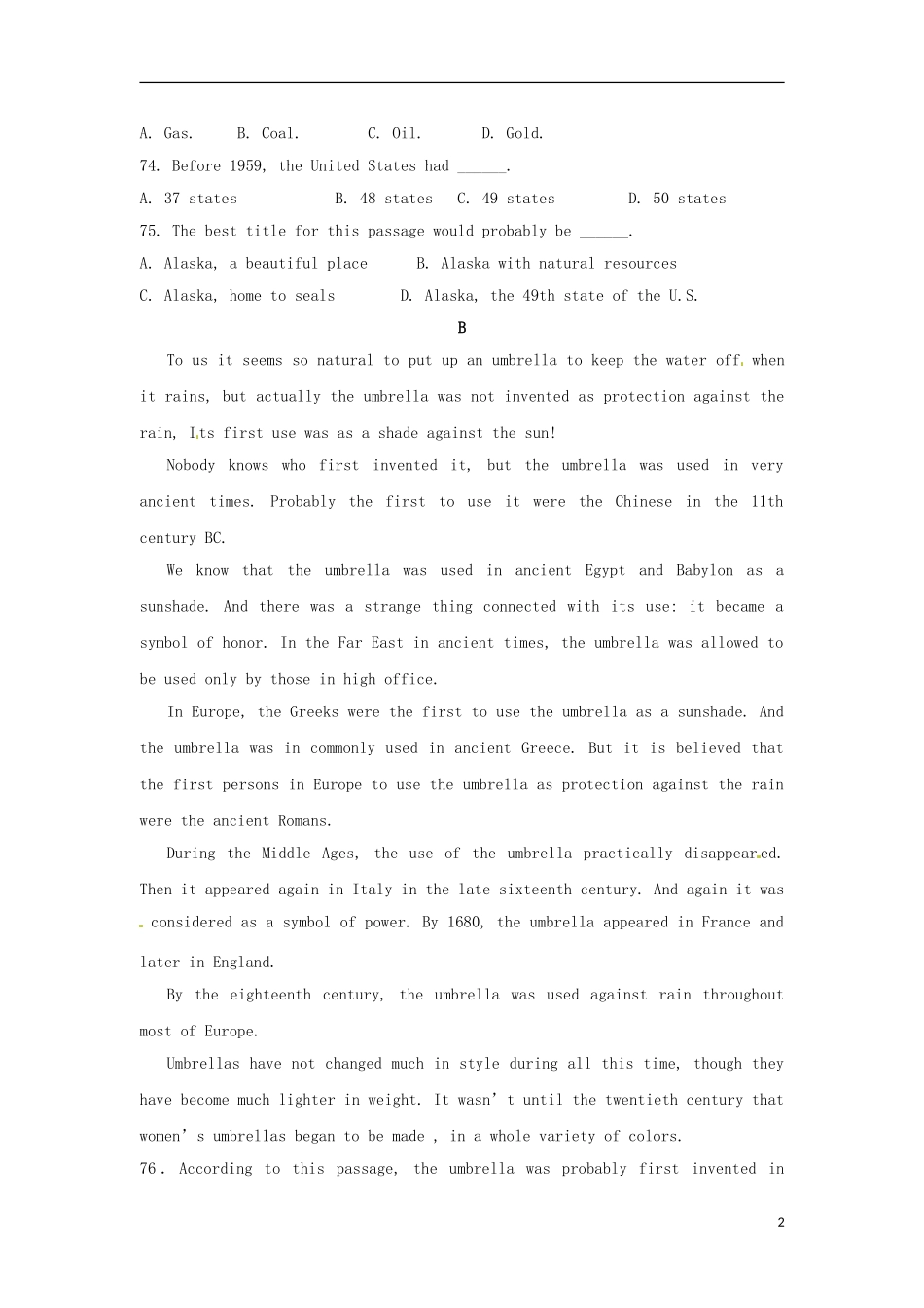 2013届高三英语二星级阶梯阅读练习1_第2页