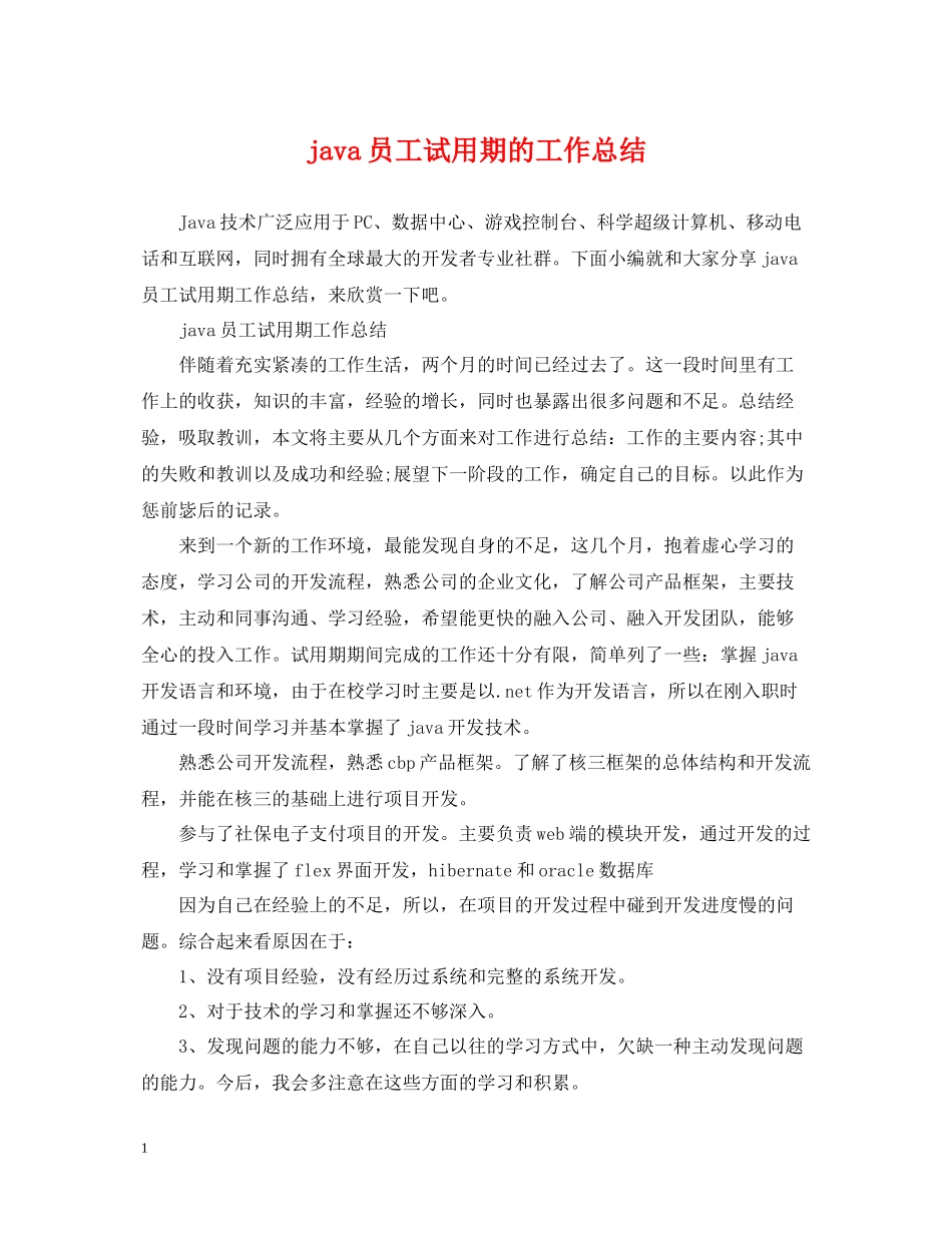 java员工试用期的工作总结_第1页