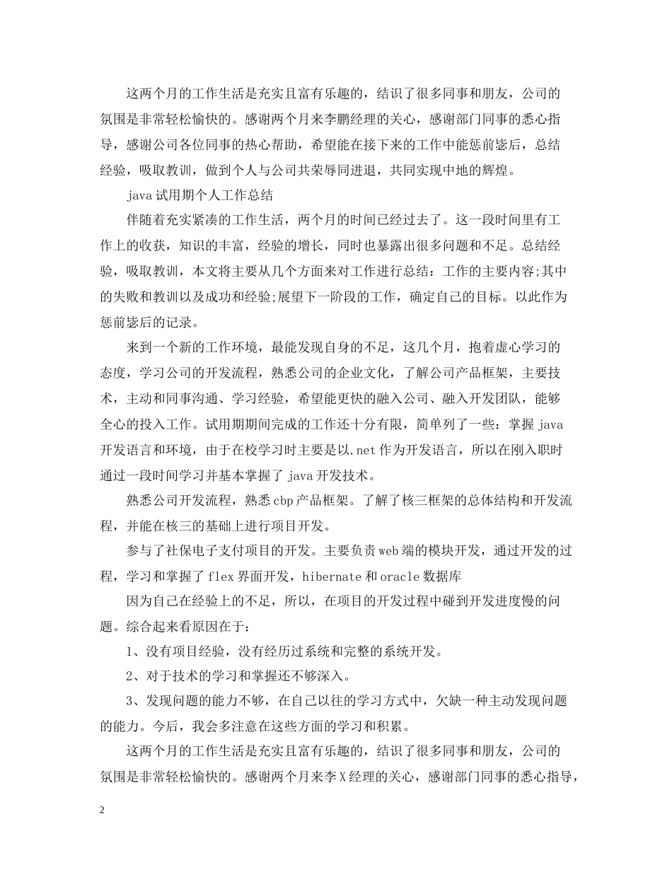 java员工试用期的工作总结_第2页