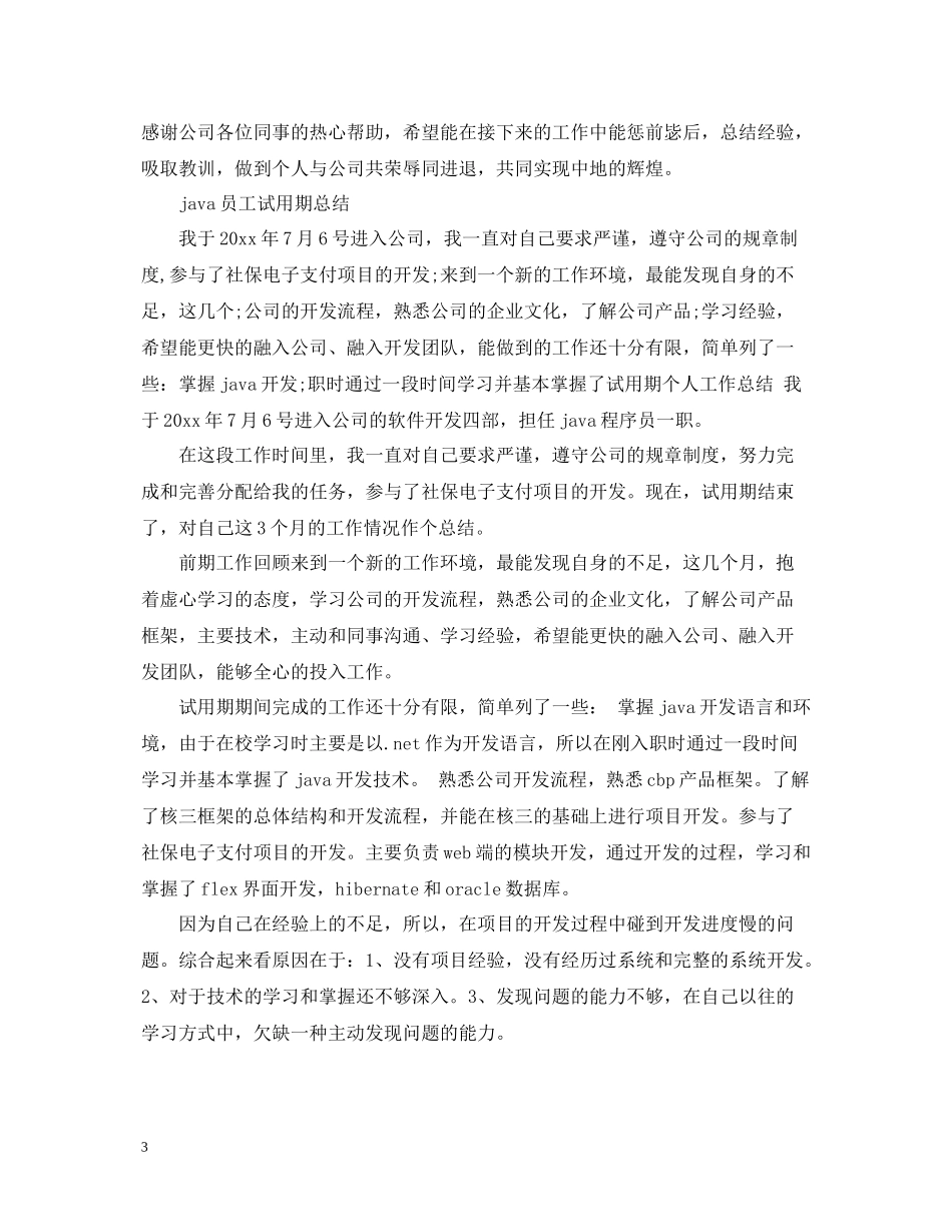 java员工试用期的工作总结_第3页