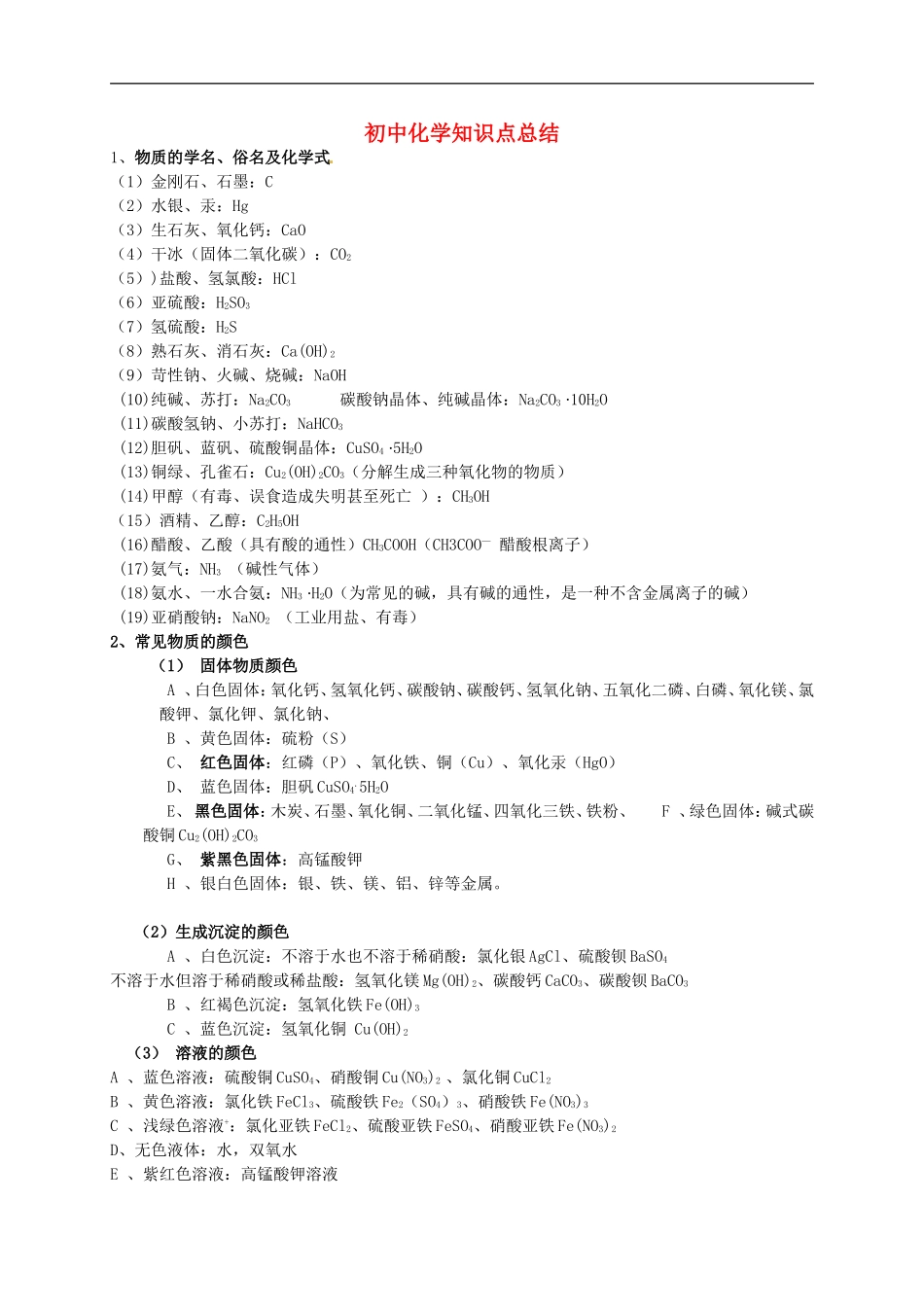 江苏省南通市实验中学2015届中考化学知识点总结_第1页