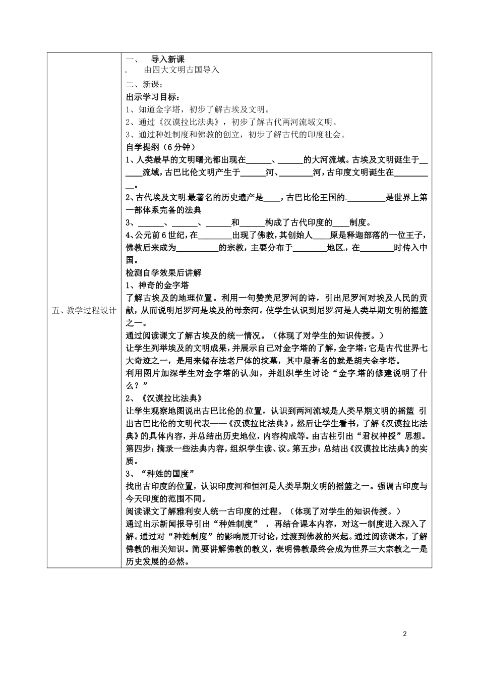 陕西省石泉县池河中学八年级历史下册第17课大河流域文明的曙光教案北师大版_第2页