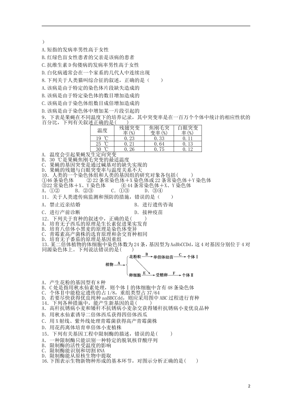 安徽省太和中学2015_2016学年高二生物上学期第一次月考试题_第2页