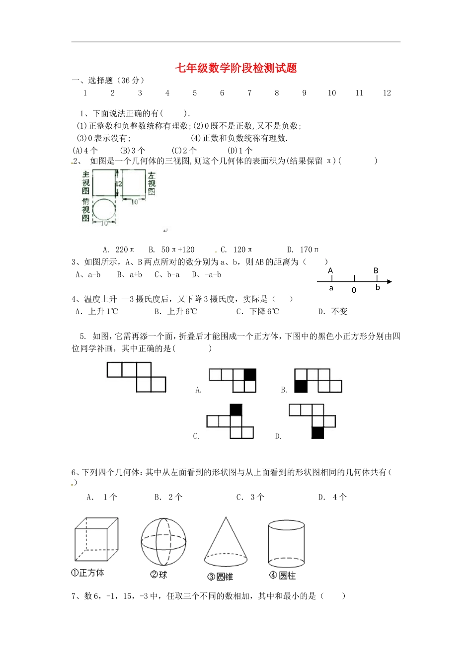 山东省荣成市第三十五中学2015_2016学年六年级数学上学期第一次月考试题鲁教版五四制_第1页