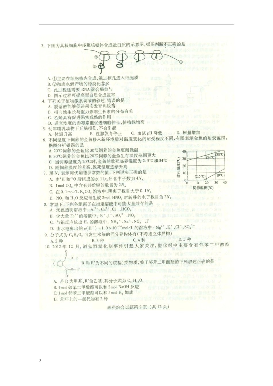 东北三校2013届高考理综第二次模拟考试试题（扫描版）_第2页