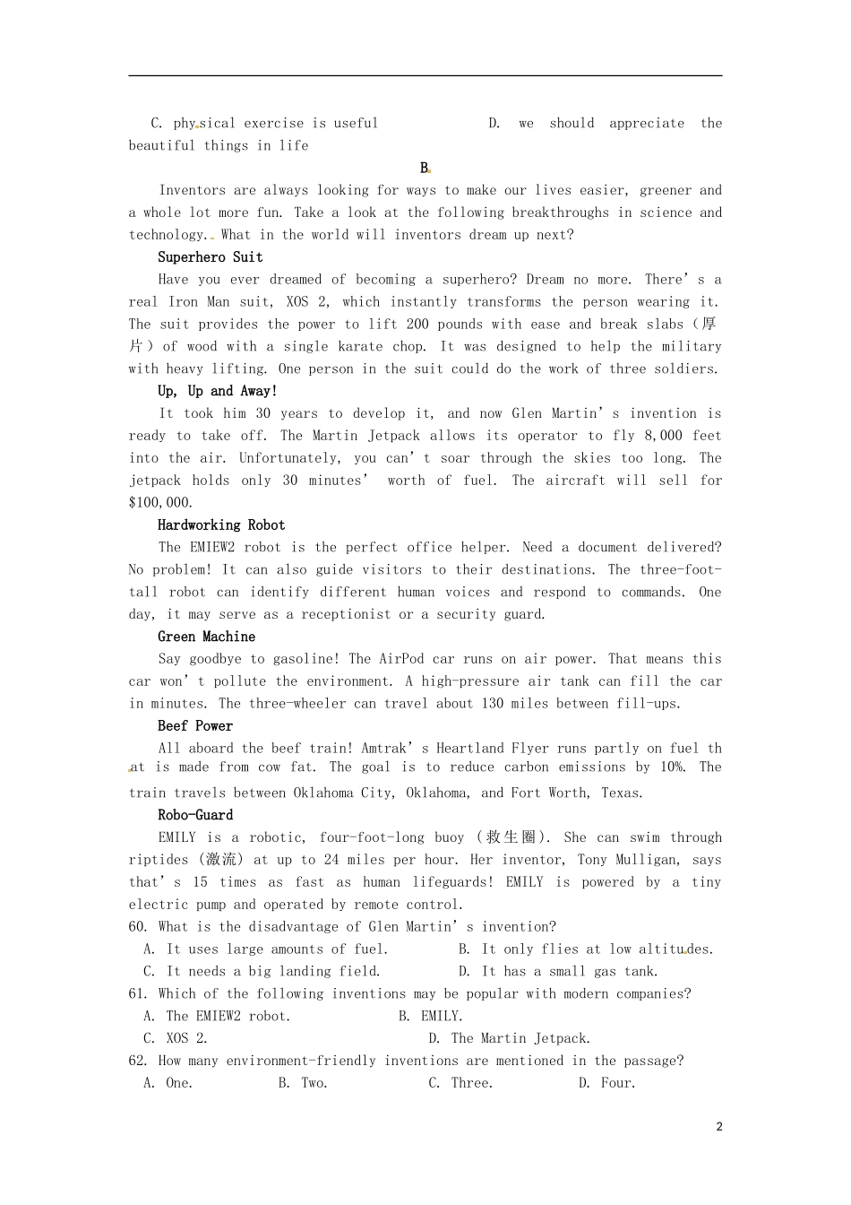 2013届高三英语三星级阶梯阅读练习16_第2页