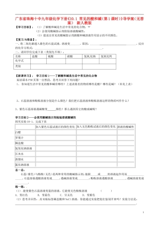 广东省珠海十中九年级化学下册《10.1 常见的酸和碱（第1课时）》导学案（无答案） 新人教版