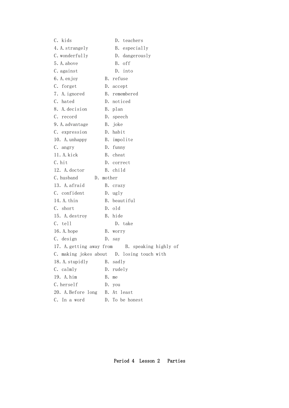 2015年秋高中英语Unit3CelebrationPeriod4Lesson2Parties同步练习北师大版必修1_第3页