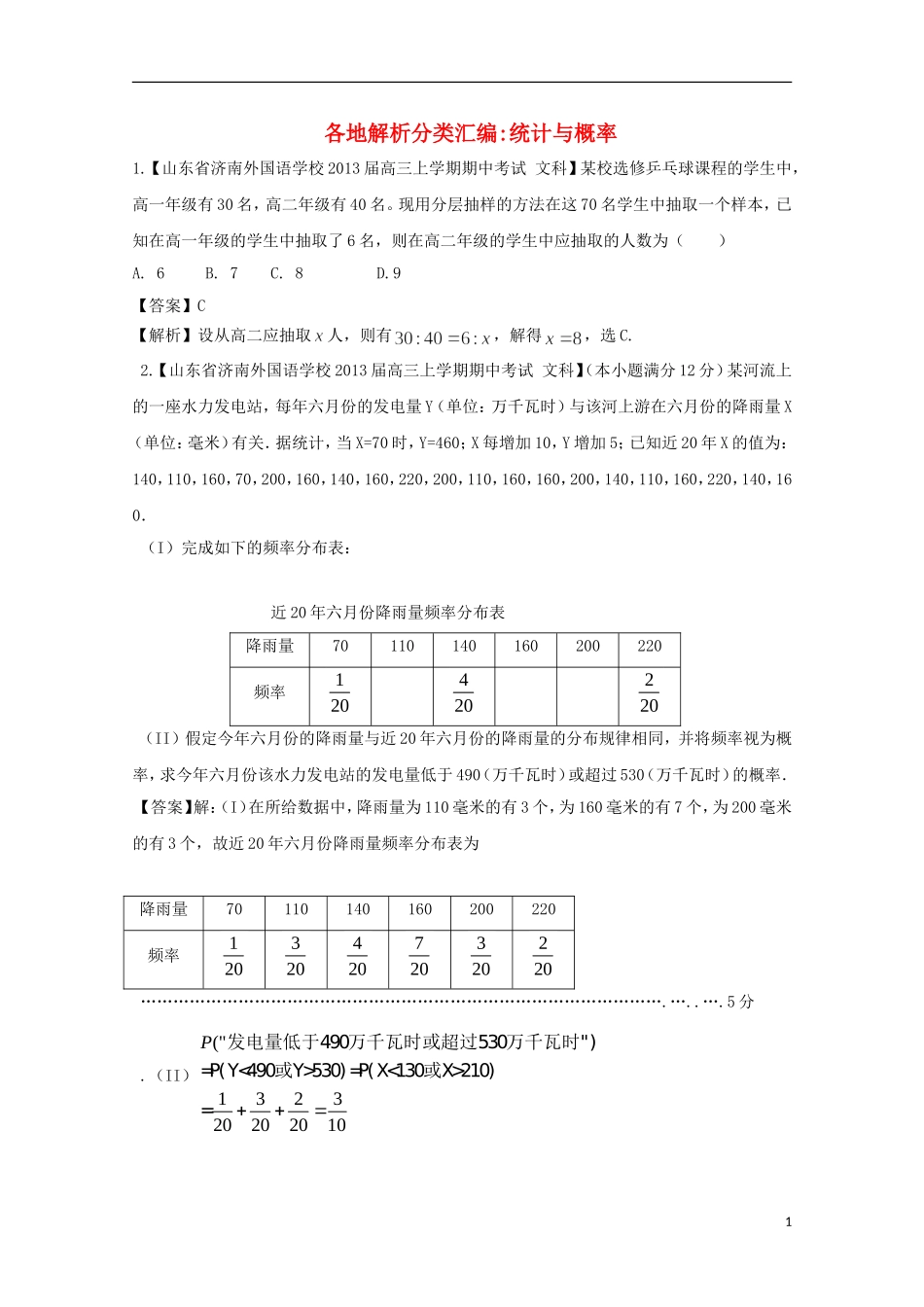 【2013备考】高考数学各地名校试题解析分类汇编（一）10 统计与概率 文_第1页