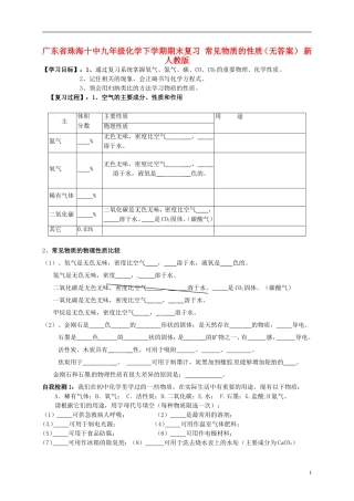 广东省珠海十中九年级化学下学期期末复习 常见物质的性质学案（无答案） 新人教版