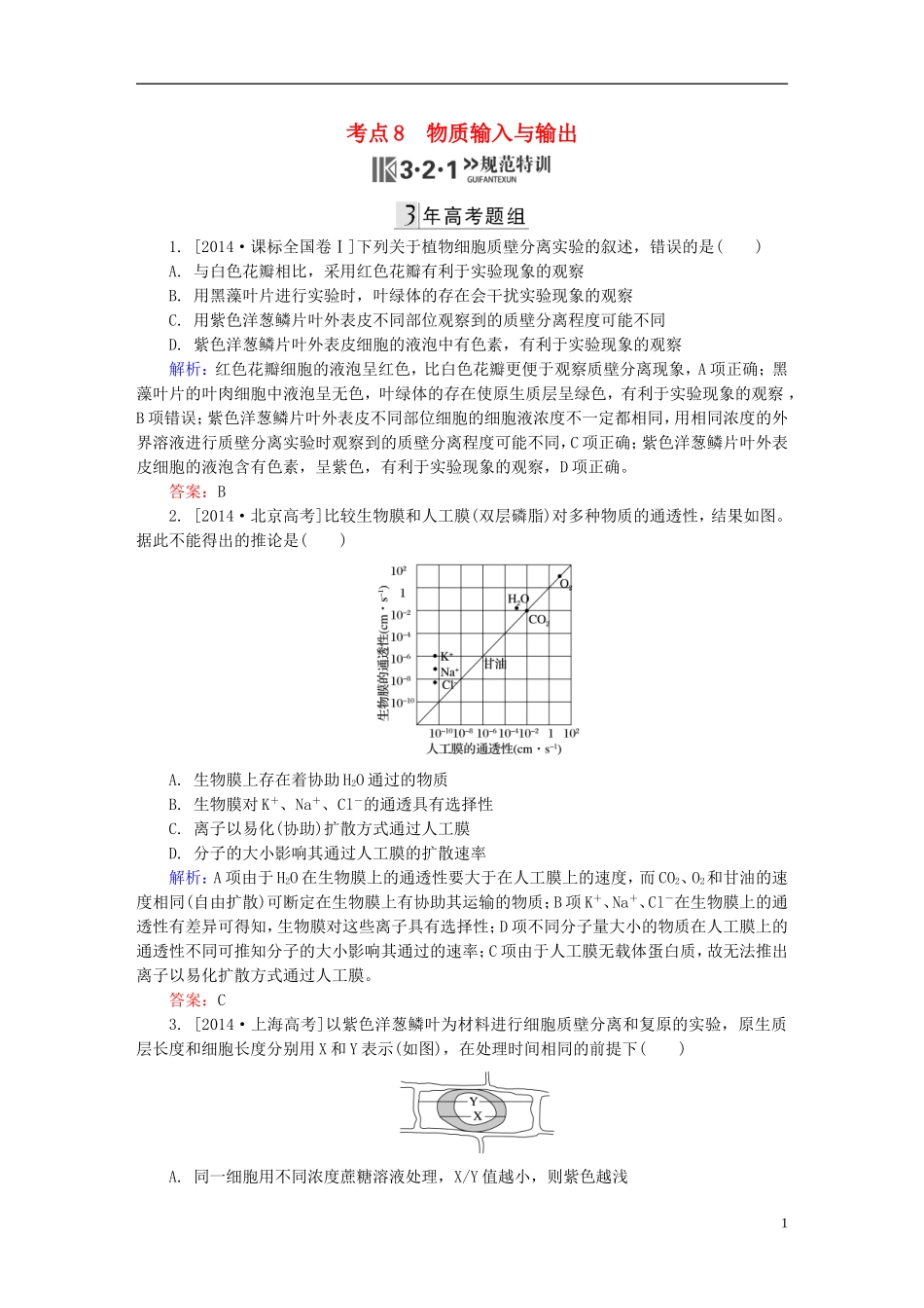 2016高三生物第一轮总复习第一编考点过关练考点8物质输入与输出_第1页