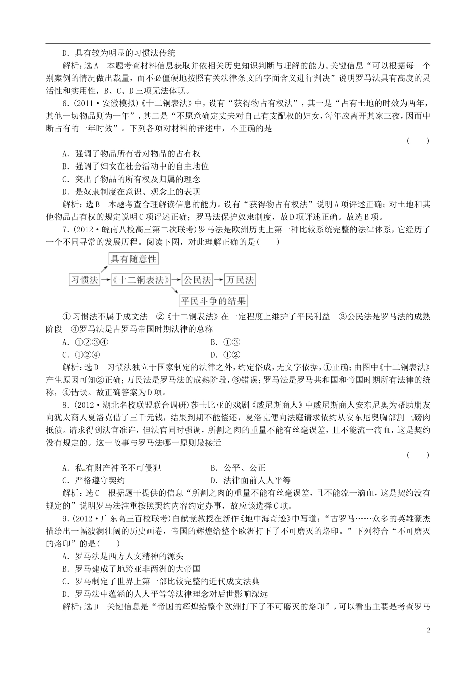 【冲击高考】2013届高考历史总复习 精典例题+详细解析 第9讲 西方文明的源头 古代希腊、罗马制度及人文精神的起源_第2页