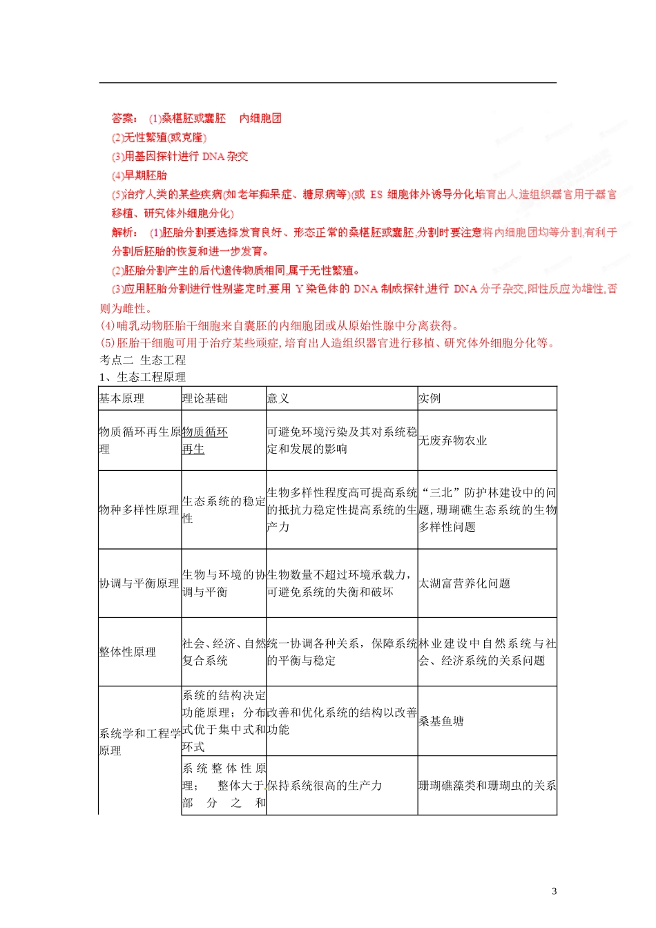 【专项冲击波】2013高考生物 讲练测系列 专题16 胚胎过程、生物技术的安全性和伦理问题、生态工程（教师版）_第3页
