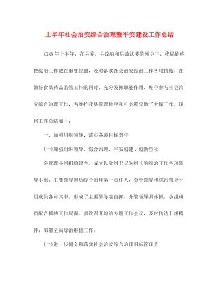 上半年社会治安综合治理暨平安建设工作总结