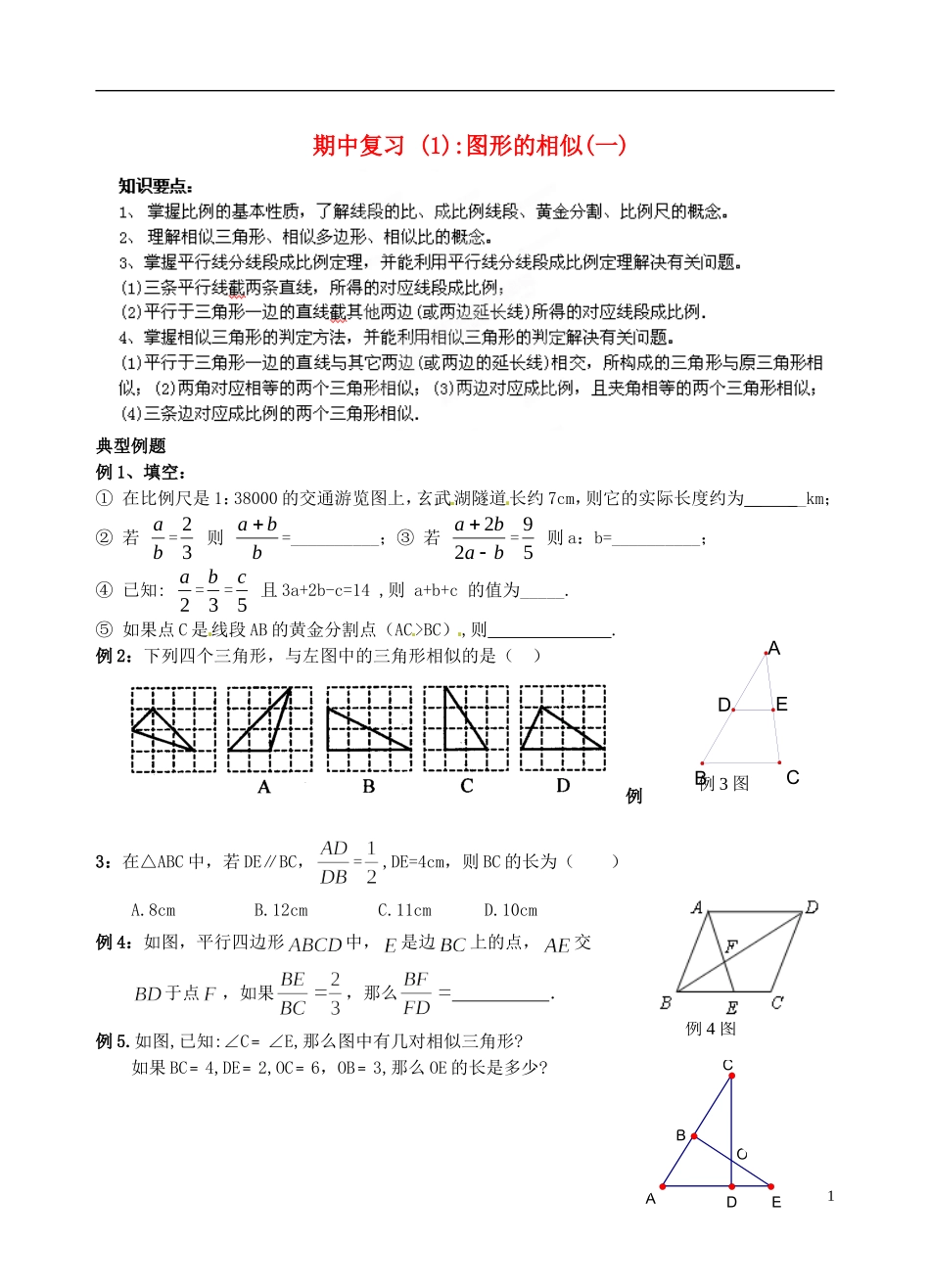 江苏省昆山市兵希中学八年级数学下学期期中复习 图形的相似（一）（无答案） 苏科版_第1页