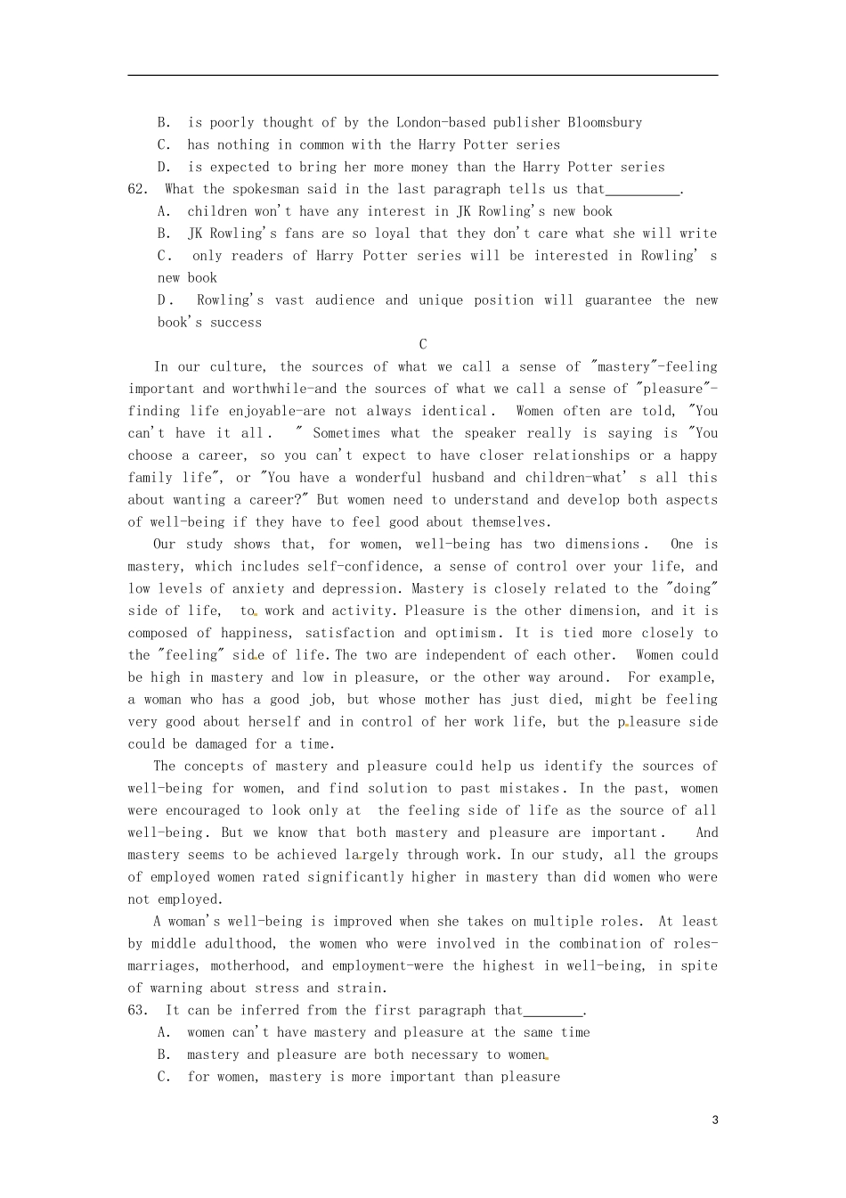 2013届高三英语三星级阶梯阅读练习14_第3页