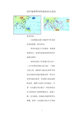 高中地理季风环流知识点总结