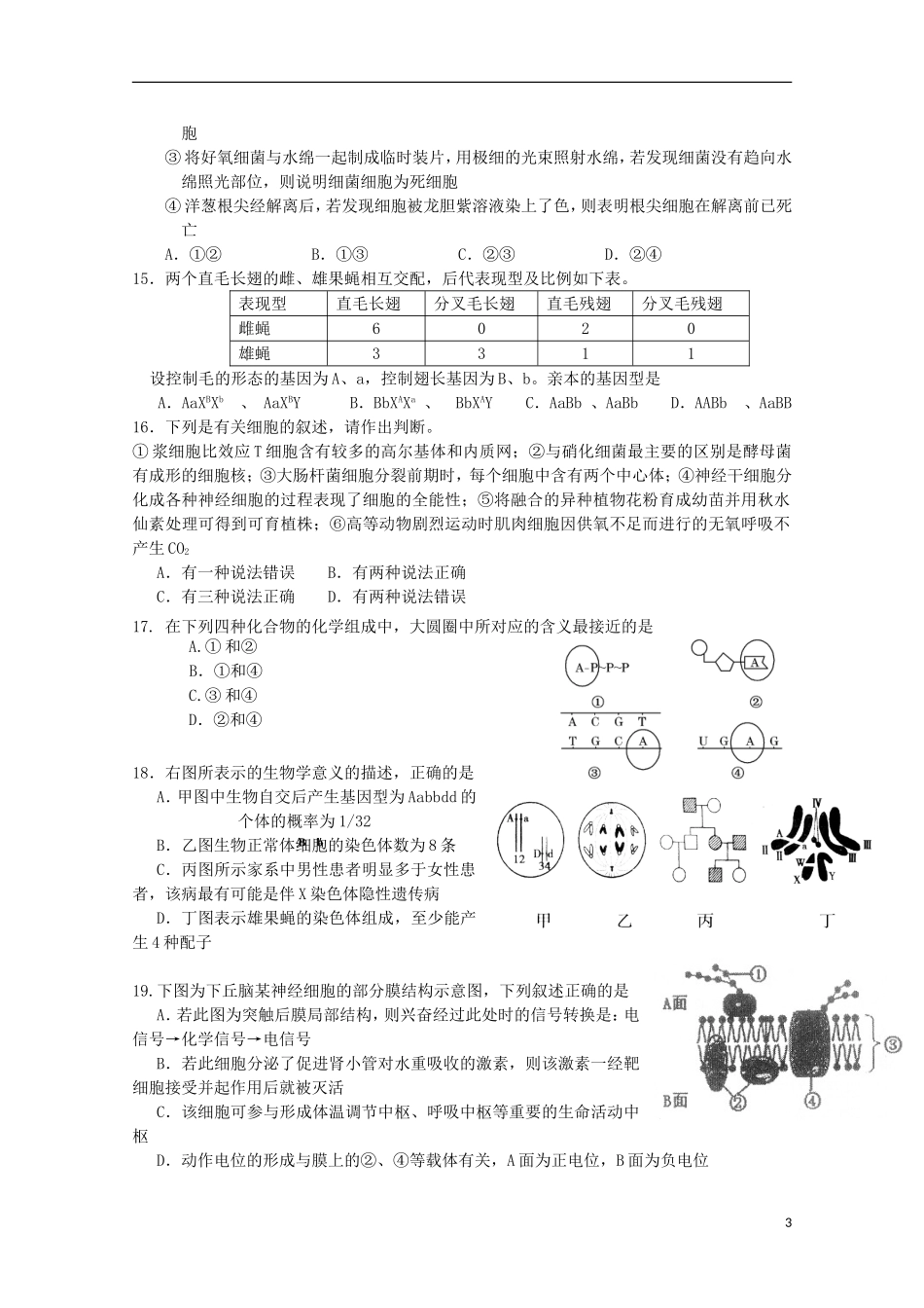 湖南省益阳市箴言中学2016届高三生物上学期第二次模拟考试试题_第3页
