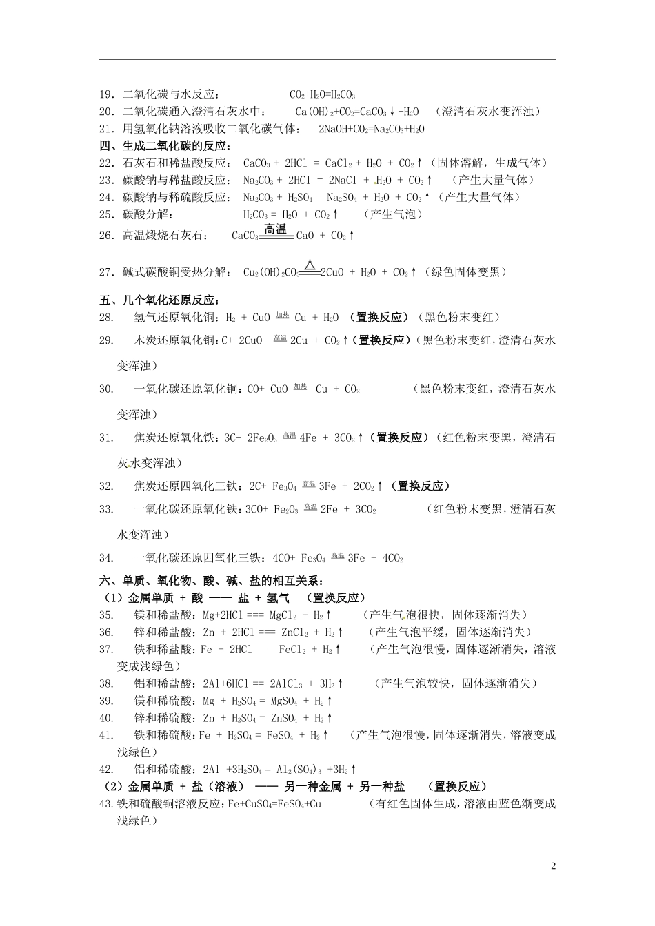 北京市和平北路学校中考化学方程式精编_第2页