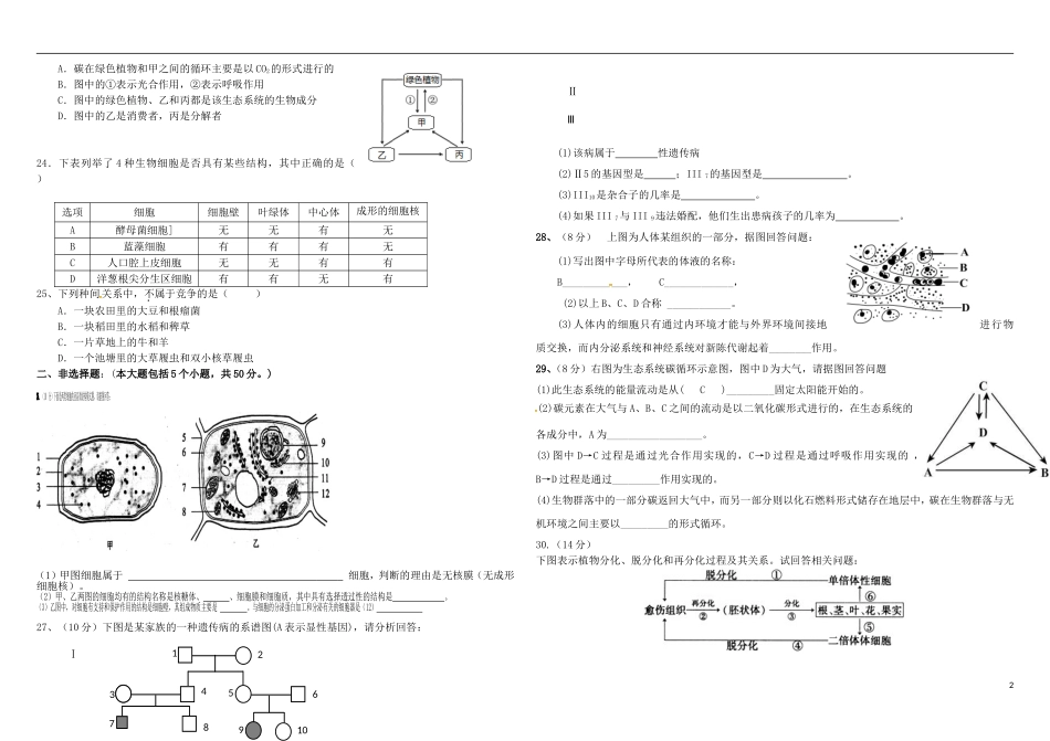 海南省华侨中学三亚学校高三生物复习期末考试无答案_第2页