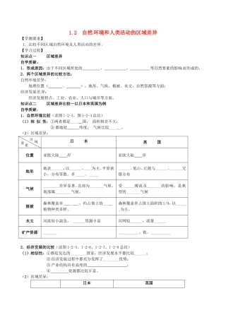 江苏省连云港市赣榆县海头高级中学高中地理1.2自然环境和人类活动的区域差异学案无答案鲁教版必修3