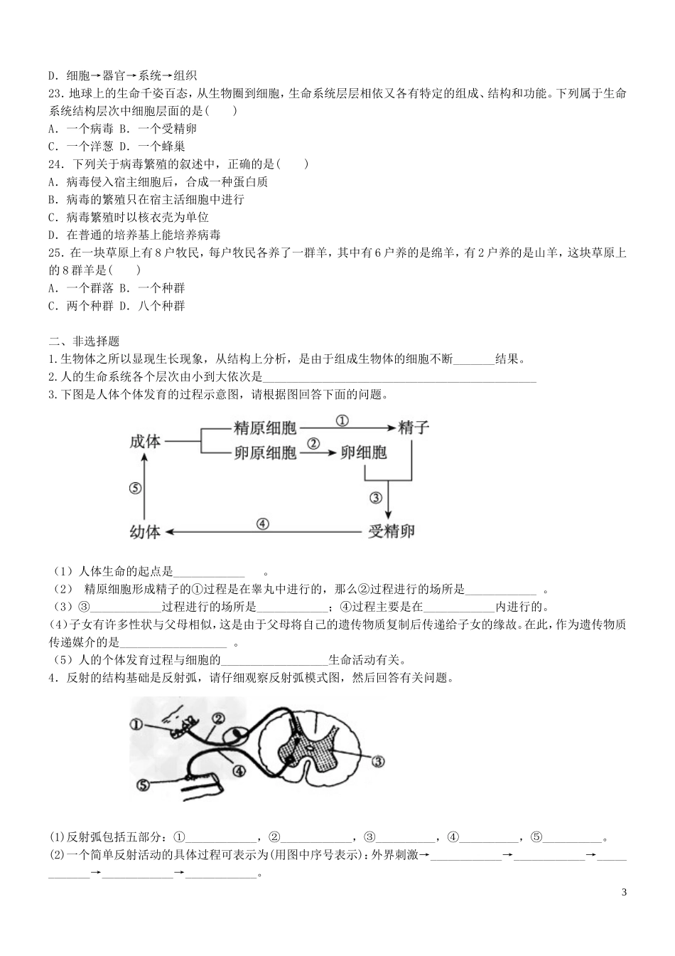 河北省枣强中学2015_2016高一生物从生物圈到细胞作业_第3页