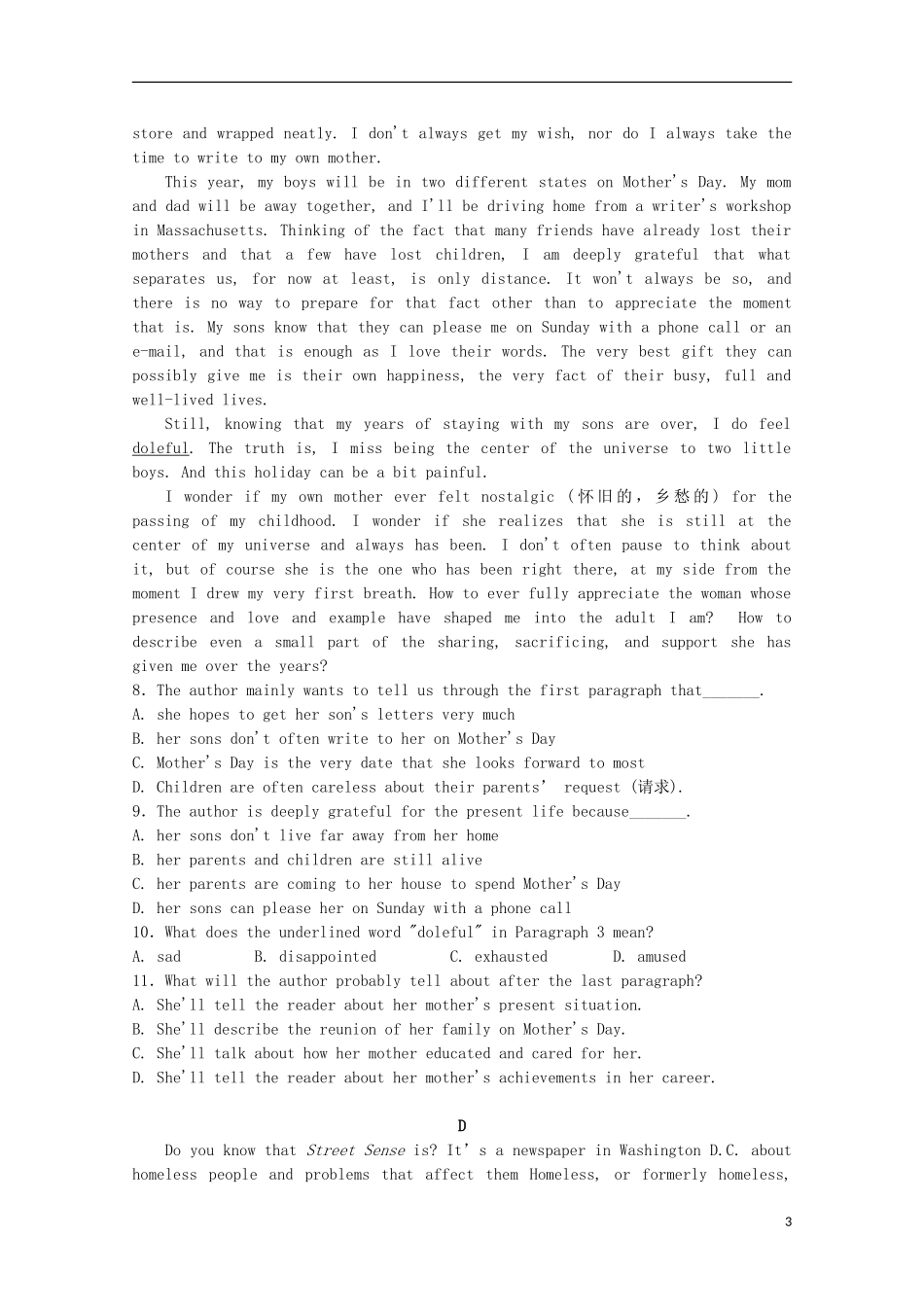 辽宁省沈阳铁路实验中学2015_2016学年高一英语上学期第一次月考试题_第3页