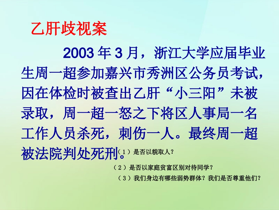 湖南省耒阳市冠湘中学八年级政治下册1.1.2经受歧视的考验课件人民版_第3页