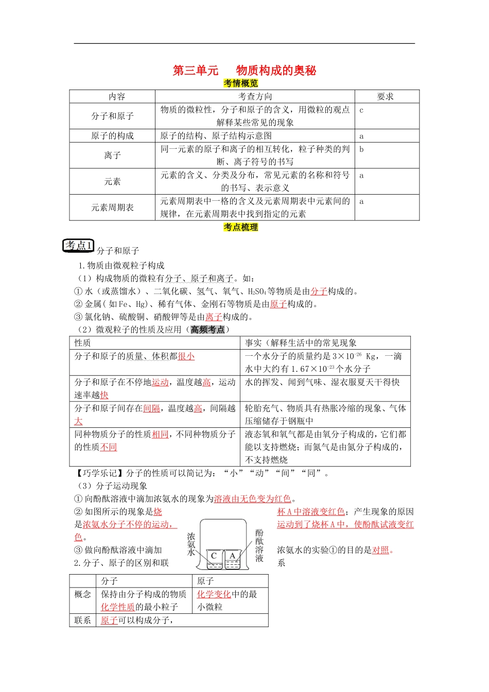 教考通2015中考化学第三单元物质构成的奥秘复习_第1页